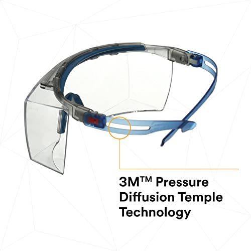 3M משקפי בטיחות, Securefit 3700 סדרה, שומר מצח, אנטי-סחרור, מתאים על משקפיים, עדשה צלולה, מקדש כחול