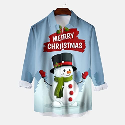 חולצות כפתור לחג המולד של ZDDO לגברים, שרוול ארוך 3D 3D חג המולד מצחיק סנטה קלאוס הדפס חולצה הוואי מתאימה
