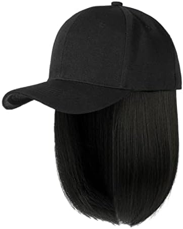 כובע בייסבול עם תוספות שיער ישר תסרוקת בוב קצרה כובע פאה נשלף לאישה ילדה אפר אפר בלונדינית תערובת בלונדינית בלונדינית