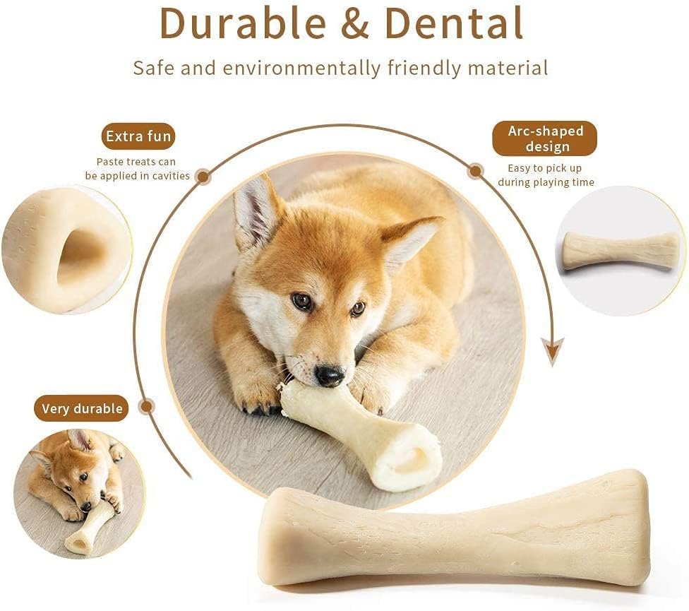 Petsla כלב צעצועים לעיסה אגרסיבית, צעצוע עצם כלב ניילון קשה בלתי ניתן להריסה לכלבים גדולים ובינוני