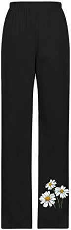 נשים של נמתח רחב רגל פאלאצו מכנסיים דייזי הדפסת כותנה פשתן רופף זורם קרסול קפריס מכנסיים עם כיסים