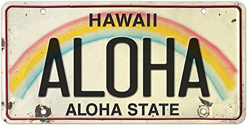 איי פסיפיקה אמנות 6in x 12in וינטג 'הוואי לוחית רישוי מובלטת - Aloha