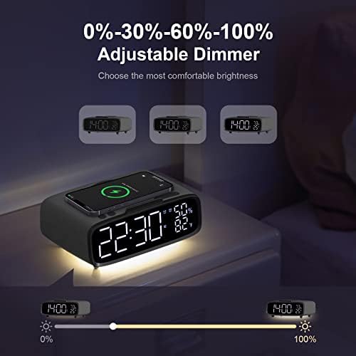 COLSUR 6 בשעון מעורר אחד עם טעינה אלחוטית, יציאת טעינה USB, רמקול Bluetooth אור לילה, 3 רמות שעון