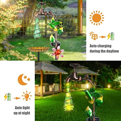 אורות גינה סולארית דקורטיבית חיצונית - Hummingbird Waterdrop Solar Stake Lights Pallary Pathway Furne for