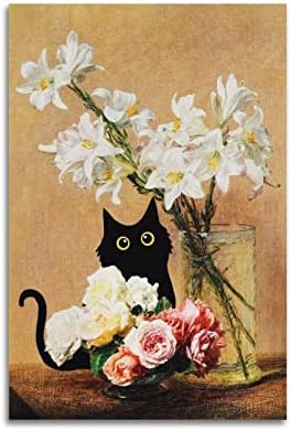 וירשון וינסנט ואן גוך סט של 3 פוסטר ציורי שמן על בד שחור חתול מצחיק בעלי החיים פוסטר שנות ה -90