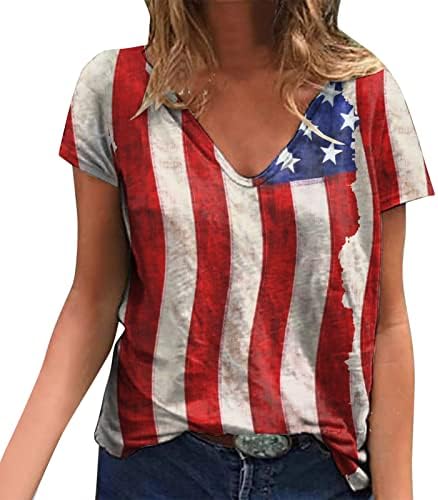 חבילת חולצה יום עצמאות לנשים הדפסת יומי קיץ חולצות לנשים של צווארון גופיות אמריקאי מזדמן