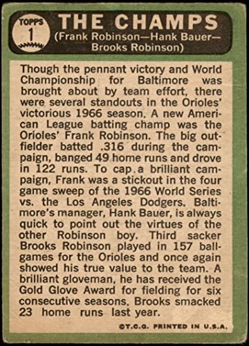 1967 Topps 1 The Champs Frank Robinson/Brooks Robinson/Hank Bauer Baltimore Orioles Fair Orioles