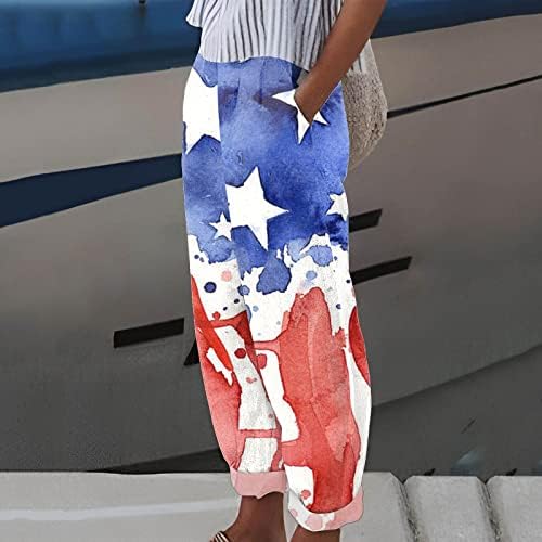 נשים עבודה מכנסיים משרד מזדמן בתוספת גודל נשים של עצמאות יום אמריקאי דגל הדפסי מכנסיים נשים מכנסיים מקרית