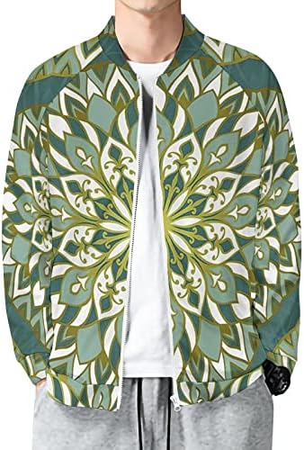 ירוק שבטי פרח יוניסקס קרוע מעיל רוכסן קדמי סווטשירט צווארון עגול מגניב מעיל בגדי מעיל מזדמן להאריך ימים יותר
