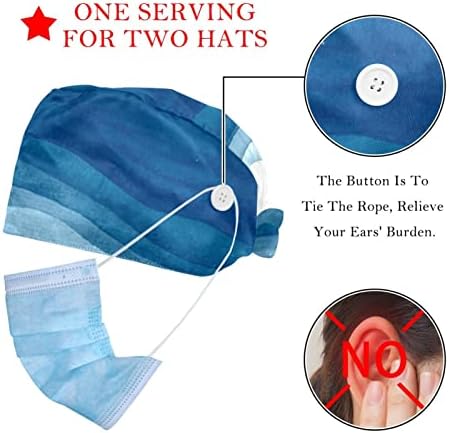 2 חבילות כובע עבודה עם כפתור רצועת זיעה, כובע עבודה מתכוונן של גל מים כחול
