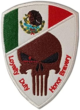 טלאי גולגולת Punisher - Punisher Mexica Flag Patch - תיקון רקום - טלאי וו ולולאה - תיקון לתרמילים,