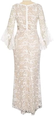 פימלו חתונת אורח שמלות לנשים מוצק אופנה התלקח שרוול פרל קשט עגול צוואר ארוך שרוול שמלת שמלה