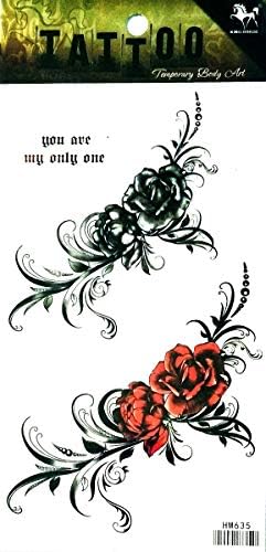 Nipitshop 1 גיליון שחור פרחי ורד אדום צבעי גוף מציר עיצובים קעקועים זמניים לנשים בנות זרוע צוואר כתף
