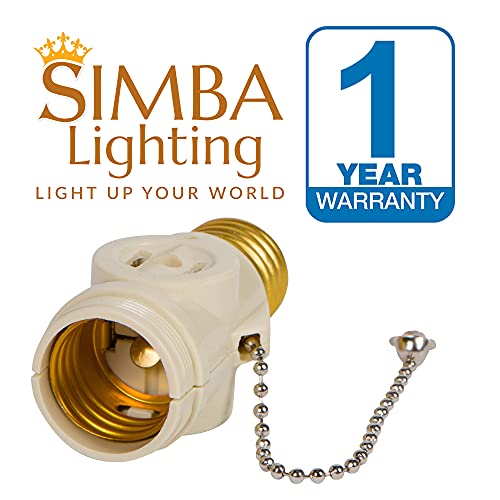 תאורת סימבה דואר 26 מתאם שקע נורה כבוי לבן עם 2 תקעים לשקע חשמל ומתג שרשרת משיכה לשליטה בנורה לשימוש חיצוני