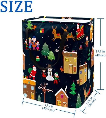 חג המולד סנטה איל בית עץ דפוס הדפסת סל כביסה מתקפל, 60 ליטר עמיד למים סלי כביסה סל כביסה צעצועי אחסון