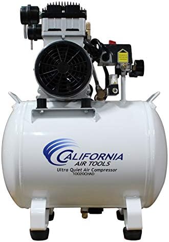 כלים אוויריים בקליפורניה 10020 צ'אד אולטרה שקט ונטול שמן 2.0 כס, 10.0 גל. מדחס אוויר של מיכל פלדה עם שסתום