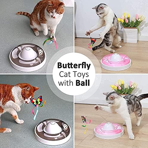 צעצוע חתול אינטראקטיבי עם מסלול מעגל, עם 6 תחליפי פרפר, פרפר סיבוב חשמלי אוטומטי לצעצוע יום הולדת לחתול