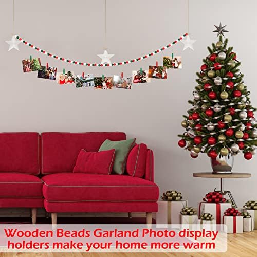 חרוז חג המולד זל תצלום עם קליפים תצוגת צילום תליית קיר מחזיקי צילום 57 אינץ