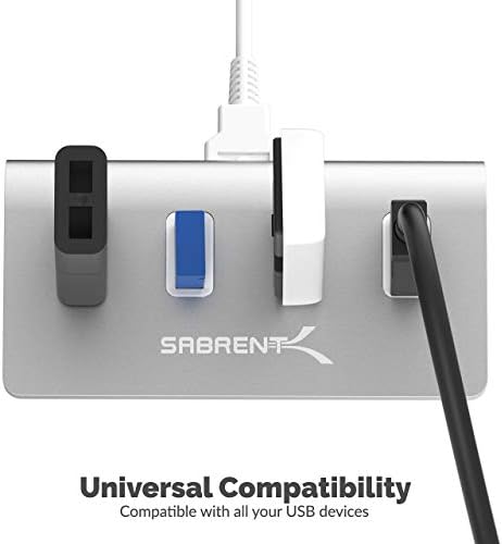 SABRENT PREMIUM 4 PORT אלומיניום USB 3.0 HUB + 22AWG 3 רגל כבל הרחבה USB 3.0