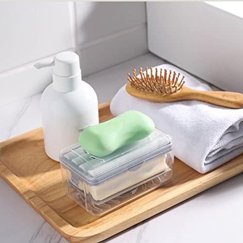 קופסת סבון מיווי מבעבע עם חורי רולר וניקוז, 2 ב 1 קופסת קצף אחסון לניקוי סבון, מיכל סבון נסיעות רב -פונקציונלי