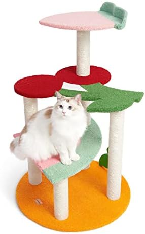 וטרסקה 41.3 סנטימטרים רב-רמת חתול עץ חתול מגדל עם פירות בצורת פלטפורמת סיסל-מכוסה מגרד הודעות, מקורה