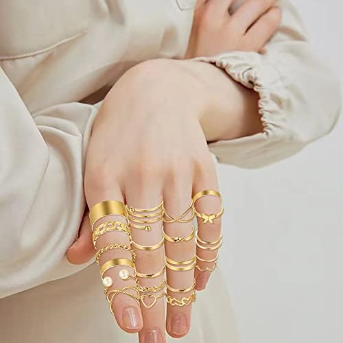 22 נשי זהב מוערם טבעת פרפר טבעת טבעת לב פרל טבעת לב לערום טבעות עבור בנות מגניב גברים של טבעות