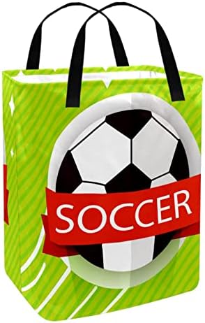 כדור כדורגל ירוק הדפסת כדורגל סל כביסה מתקפל, סלי כביסה עמידים למים 60 ליטר אחסון צעצועי כביסה