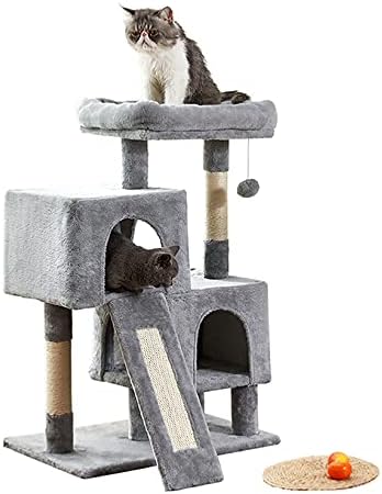 חתול עץ חתול מגדל, 34.4 סנטימטרים חתול עץ עם גירוד לוח, 2 יוקרה דירות, חתול גרוד ועץ, יציב וקל להרכיב, עבור חתלתול,