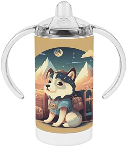 כוס קש גור האסקי-כוס קש תינוק כלב חמוד-כוס קש קריקטורה