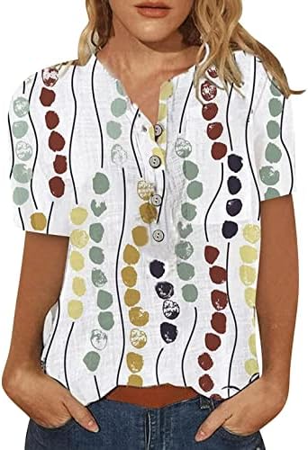 חולצות הטריקו של Uikmnh נשים שרוול קצר של שרוול קצר כפתורי הדפס פרחוני-כל החולצה הנלי