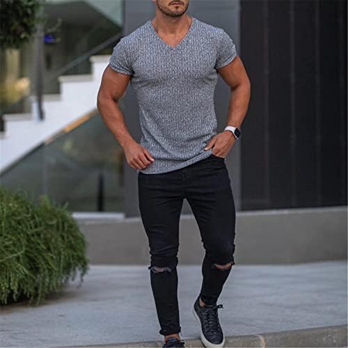 גברים של כושר אימון קצר שרוול חולצות אופנה צווארון ספורט פעיל שרירים גופיות טי חולצות חולצה אור אפור גדול