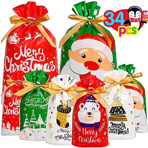 דראי שרוך חג המולד מתנת שקיות, מגוון גודל חג המולד פלסטיק לטפל סוכריות שקיות המפלגה לטובת שקיות