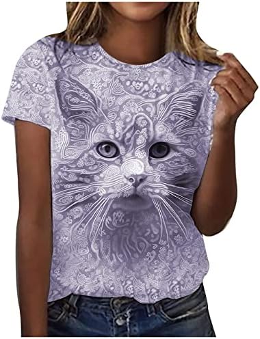 נשים חתול גרפי חולצה סירה צוואר חולצות טיז לנשים קצר שרוול חמוד קיץ סתיו חולצה 2023 בגדים י2 אלף
