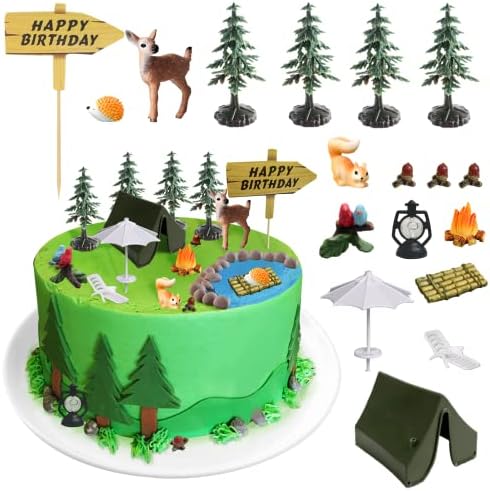 17 חתיכות טופר עוגת קמפינג כוללת מדורות סנאים צבי ציפורים