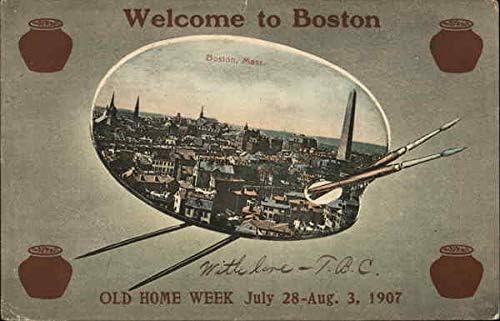 מבט אווירי על העיר-ברוכים הבאים לבוסטון - שבוע הבית הישן 28 ביולי-אוגוסט. 3, 1907 מא גלויה עתיקה מקורית
