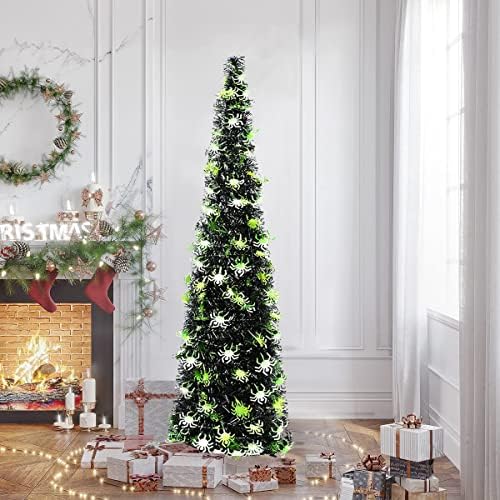 Antna 5ft קופץ עץ חג המולד מלאכותי עם קישוטים נייטים עכביש, עץ פינוי חג המולד של טינסל מתקפל