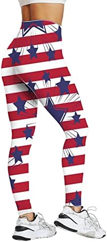 דגל אמריקאי 4 ביולי חותלות נשים בקרת בטן דגל אמריקאי מכנסי יוגה
