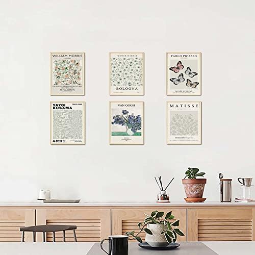 דפסי פוסטר של פרחי קיר מאטיס הדפסים סט של 6 תפאורה לחדר שינה לחדר אמבטיה לחדר אמבטיה לקישוט בוהו אמנות הדפסים