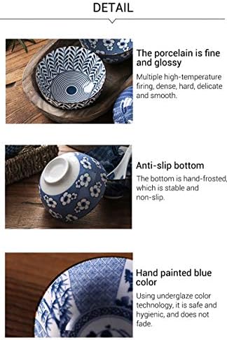 קערות קרמיקה של Gegong 6 חבילות, קערות אורז בסגנון יפני, 10 אונקיות מעבות קערות חרסינה כחולות