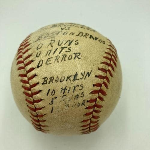 אד Head No Hitter Game השתמש בבייסבול 23 באפריל, 1946 Brooklyn Dodgers Mears CoA - משחק MLB השתמש בייסבול