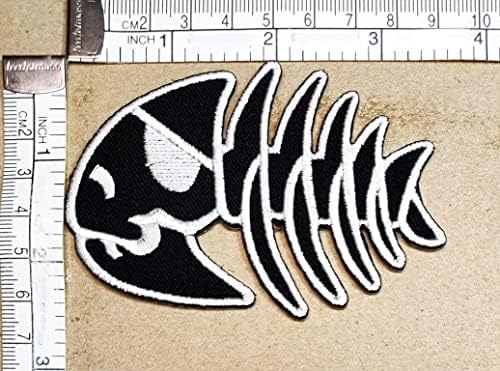 Kleenplus 3PCs. עצמות דגים שחורים טלאי טלאי רקום ברזל על תפור על סמל לז'קטים ג'ינס מכנסי תרמילים