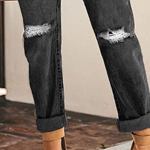 נשים מייפו-ג'ג'י נשים מושכות על ג'ינס ג'ינס מצוקה כושר רגוע מכנסי ג'ינס רגל ישר אמצע העלייה המותניים אלסטיים