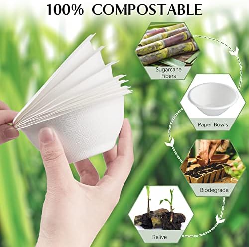 זוריטה 150 חבילה 8 גרם קערות נייר חד פעמיות קערות מרק קומפוסטיות קטנות קומפוסטיות.