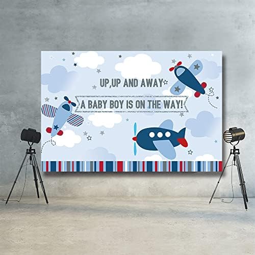 רקע מקלחת תינוק כחול מטוס סילון תינוק ילד בדרך רקע זה קישוט מסיבת ילד טייס מקלחת תינוק באנר 71