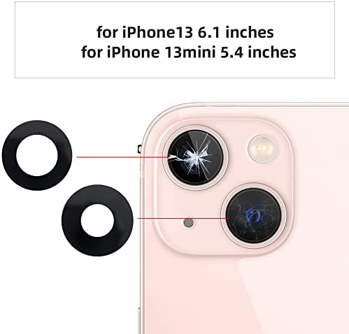 החלפת זכוכית מצלמה אחורית תואמת לאייפון 13 ואייפון 13 מיני, עם מגן עדשות, כלי תיקון, אין צורך בדבק, הדבקה