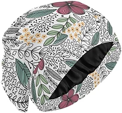 כובע עבודה של כובע שינה כובע מצנפת כפיות שחור לבן צמחים טרופיים עוזבים פרחוני לנשים גלישת לילה בגדי שיער