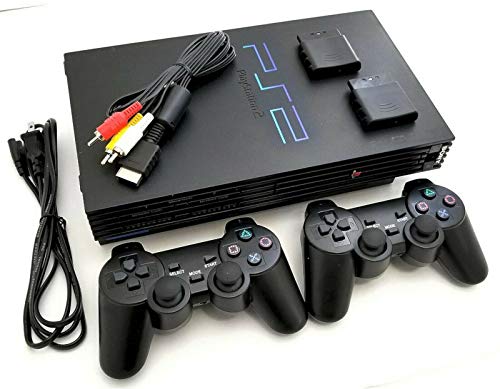 קונסולת משחקים של מערכות משחק PS2 Sony עם 2 בקרים אלחוטיים פלייסטיישן 2 שחור