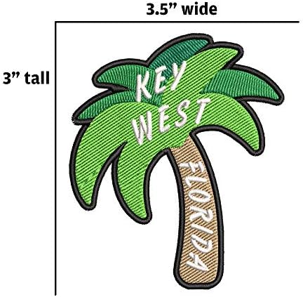עץ דקל מערב פלורי - סופר ראד רקום טלאי פרימיום ברזל או אפליקציה רקמה לתפור - סירה רגיעה ימי שמש