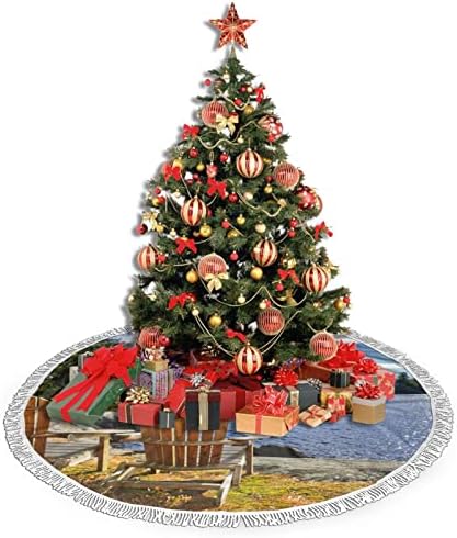 כיסא חוף חצאית עץ חג המולד, מחצלת חצאית עץ חג המולד עם ציצית לעיצוב מסיבת חתונה לחג 48