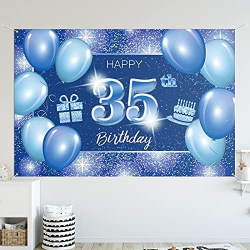 שמח 35 יום הולדת רקע באנר דקור כחול-דוט נצנצים ניצוץ 35 שנים מסיבת יום הולדת נושא קישוטי עבור גברים